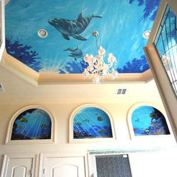 Sea Themed Murals in a Master Bathroom, hand-painted by Tom Taylor of Mural Art