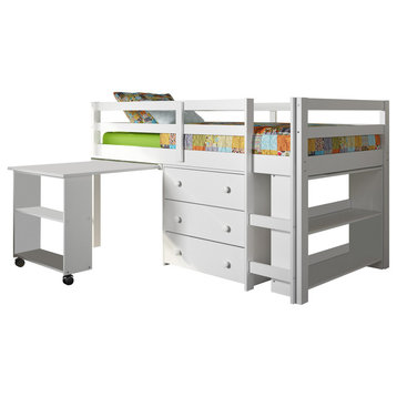 Donco Kids Studying Student Low-Loft Bed, White, Twin