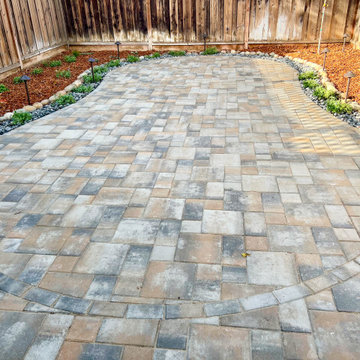 3D Design and Install of Pavers with Outdoor Lighting, Mulch, Shrubs, Rocks