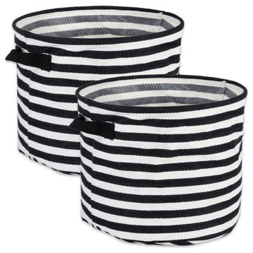 DII Round Woven Cotton Medium Laundry Bin in Black/White (Set of 2)