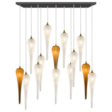 Icicle 14 Blown Glass Chandelier, Black, 36", Clear and Honey Glass