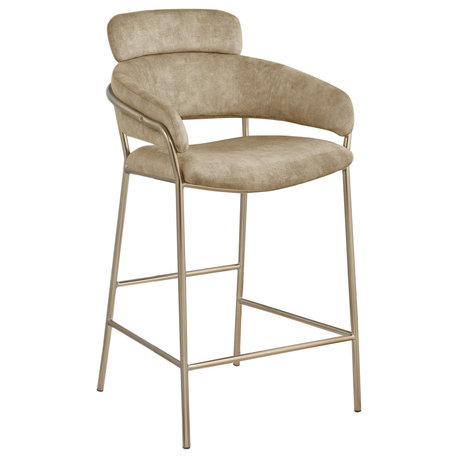 Yara Beige Velvet Upholstered Counter Stool, Beige