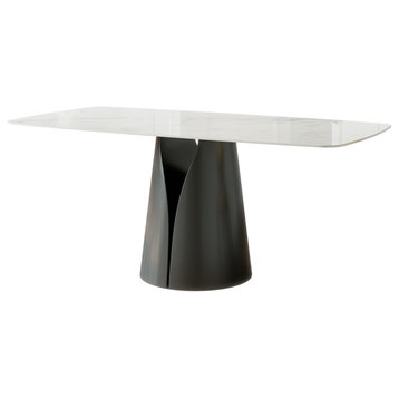 Modern Stylish Dining Table With Rectangle White Slate Top, 57"