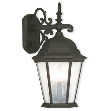 Outdoor Wall Lantern With Clear Water Glass, Textured Black