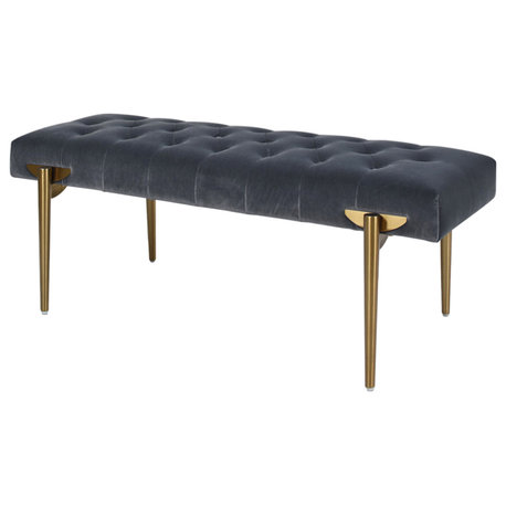 Aria 49" Upholstered Tufted Gold Accent Entryway Bench, Steel Gray Performance Velvet