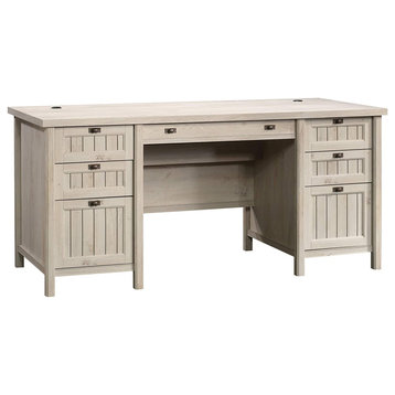 Cottage Desk, Storage Drawers With Grooved Patterned Front, Chalked Chestnut
