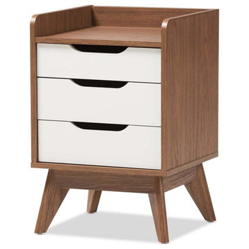 Bowery Hill Contemporary 3 Drawer Nightstand in White and Walnut