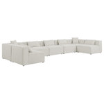 Meridian Furniture - Cube Upholstered Modular Sectional, Cream, 7-Piece: 5 Armless Chair, 2 Corner Chair, Linen Texured Fabric - Mix and match the pieces in this Cube modular section to personalize its fit for your space. This modular unit features soft cream linen textured upholstery that's not only beautiful to behold but is easy to care for an maintain. Attachment latches beneath each piece of this sectional make it a simple feat to put the pieces together to meet your specific preferences. Choose other items from the Cube lineup to expand the sectional as desired.
