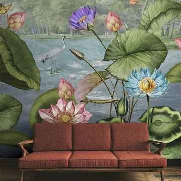 Lotus Leaves in Tropical Setting Wallpaper