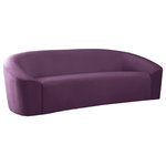 Meridian Furniture - Riley Velvet Upholstered Rounded Sofa, Purple - Go for easy, breezy style with this lovely Riley velvet sofa. The sleek purple velvet is a showstopper in the living room, den, or great room, adding a casual yet modern vibe wherever you choose to use it. The velvet material feels soft and welcoming to the touch, ensuring that your leisure time is well spent in cloud-like comfort. Pair it with other items in the Riley collection, or use it on its own as a standalone piece.