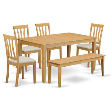 6 Pc Table And Chair Set, Kitchen Table And 4 Kitchen Chairs Plus Wooden Bench