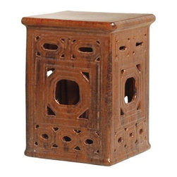 Brown Square Frame Lattice Garden Stool - Accent And Garden Stools