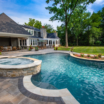 Naperville, IL Freeform Swimming Pool with Raised Hot Tub