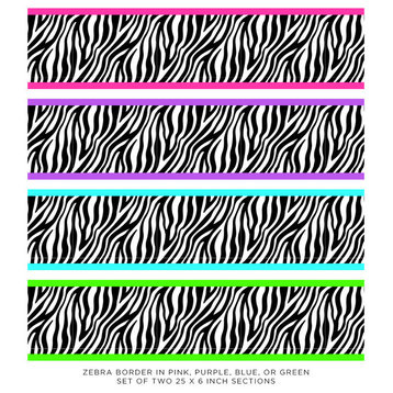 Zebra Wall Border Fabric Wall Decal, Set of 2, 25"x6" Sections, Purple