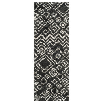 Safavieh Belize Shag Collection SGB488 Rug, Charcoal/Ivory, 2'3" X 11'