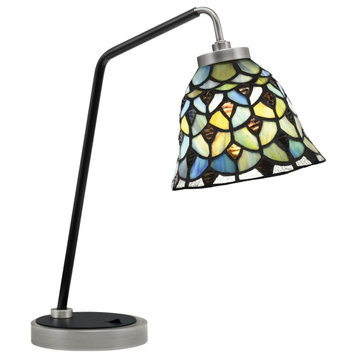 1-Light Desk Lamp, Graphite/Matte Black Finish, 7" Crescent Art Glass