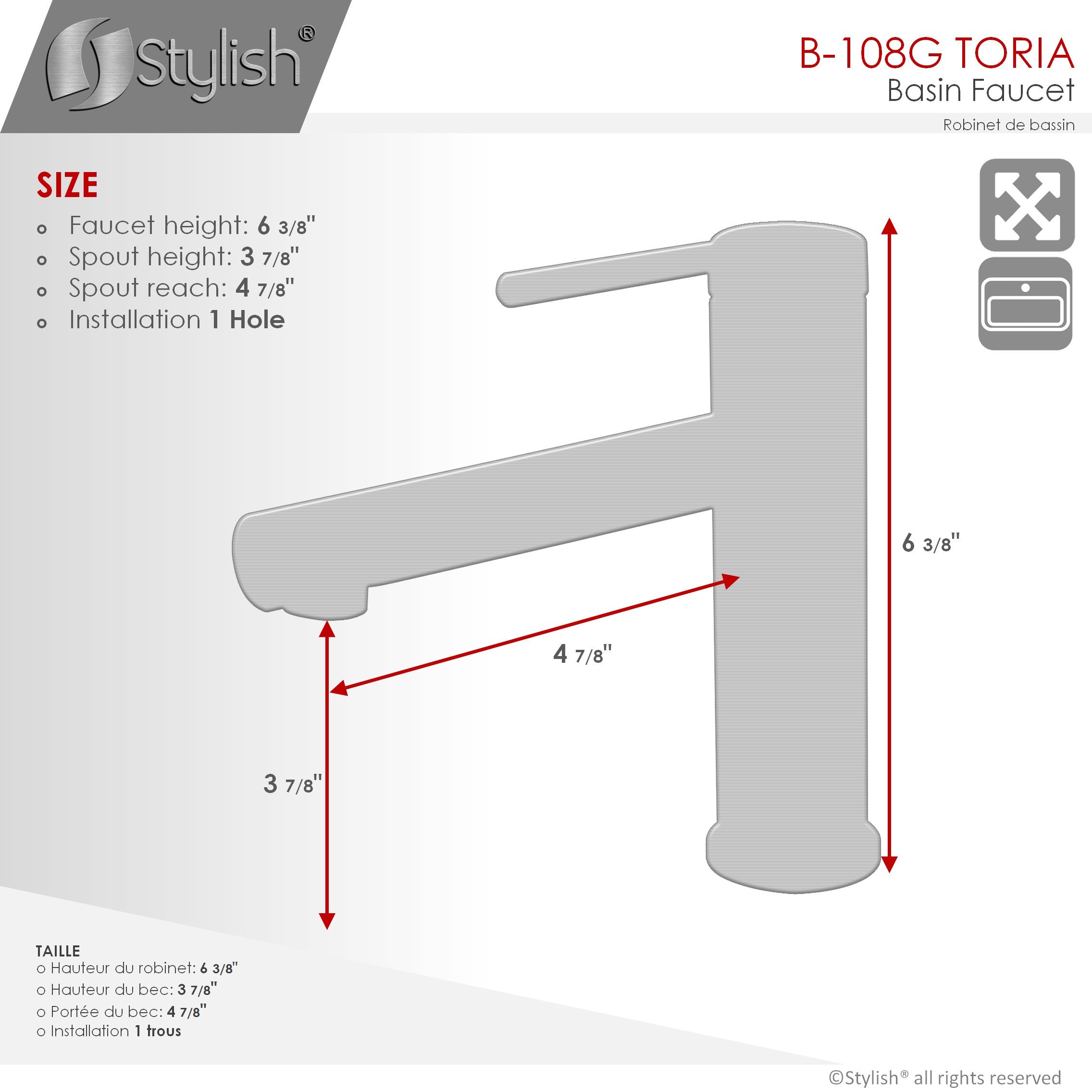 STYLISH Single Handle Modern Bathroom Faucet Basin Sink Faucet, Gold Finish