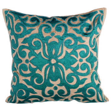 Pearl & Beige Western Throw Pillows Velvet 20"x20", Loyal To Peacock Green