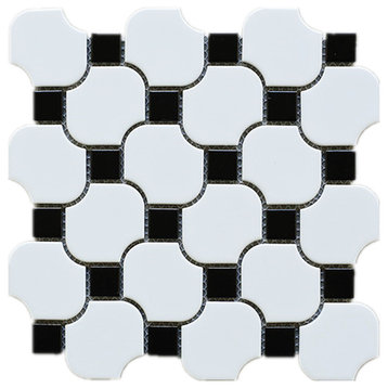 10.25"x10.25" Halibon Mosaic Tile Sheet, White and Black