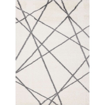 Fairmont Collection White Gray Crossing Lines Rug, 5'3"x7'7"
