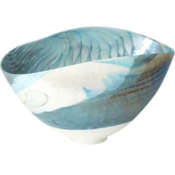 Ivory Turquoise Feather Swirl Oval Bowl Natural, Small