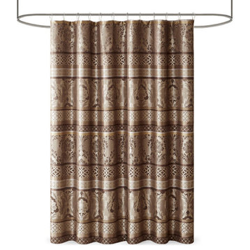 Madison Park Bellagio Traditional Poly Jacquard Shower Curtain, Brown