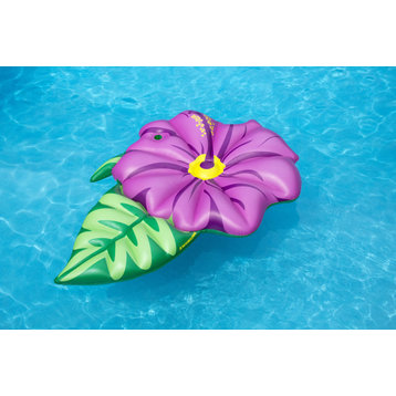 70" Inflatable Green and Pink Summer Hibiscus Flower Lounge Pool Float