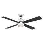 Fanimation - Kwad, 52" Chrome With Black Blades and LED Light Kit - Fanimation continues to elevate the style you've come to know with Kwad.  This ceiling fan will add the perfect touch to your space with its four blade design and LED light kit.  Kwad includes a handheld remote control and is smarthome compatible when combined with the optional WiFi receiver.