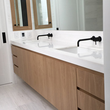 Floating Vanity, Pocket Door and Recessed Medicine Cabinet