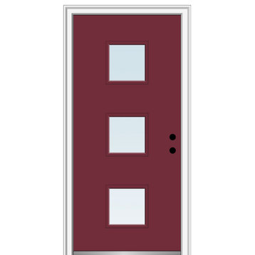 36 in.x80 in. 3 Lite Clear Left-Hand Inswing Painted Fiberglass Smooth Door