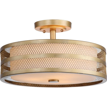 Safavieh Greta 3-Light Antique Gold 15.75" Diameter Veil Semi Flush Antique Gold