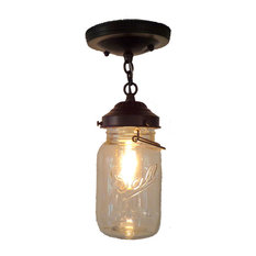 Mason Jar Ceiling Light With Chain and Vintage Quart, Oil Rubbed Bronze