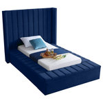 Meridian Furniture - Kiki Velvet Bed, Navy, Twin - Make a bold statement in your bedroom with this stunning Kiki navy velvet twin bed. Its navy velvet design with channel tufting gives it a chic, textured appearance that's both comfortable and dramatic. This twin size bed features storage rails along its full slats frame, making it the perfect solution for individuals in limited sleeping spaces. Its width of 70.5 inches, depth of 94 inches, and height of 65 inches offers ample room to sleep without being cramped.