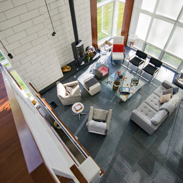 Modern railings in country setting