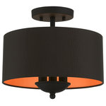 Livex Lighting - Livex Lighting 3 Light Black Semi-Flush Mount - The three-light black finish Sentosa semi-flush has a modern and retro appeal. The hand-crafted black fabric hardback drum shade is set off by an inner silky orange fabric which creates a versatile effect. Perfect fit for the living room, dining room, kitchen or bedroom.