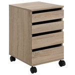 OSP Home Furnishings - Holly 4-Drawer Mobile Storage Cart in Farm Oak Finish, River Oak - This 4-drawer mobile pedestal features easy-to-access and functional drawer storage.  Featured in 3 stylish finishes, this product coordinates with any office décor.  The heavy-duty and locking casters allow the cabinet easy mobility when in use and the 24" height allows easy storage under most desks.  This cabinet utilizes high-quality epoxy-coated steel drawer slides for long-lasting smooth operation.