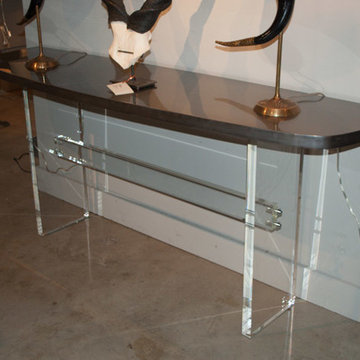 Custom Polished Metal Top Table w/ Acrylic Base
