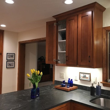 Wide-swing Cabinet Doors and Art Glass Light