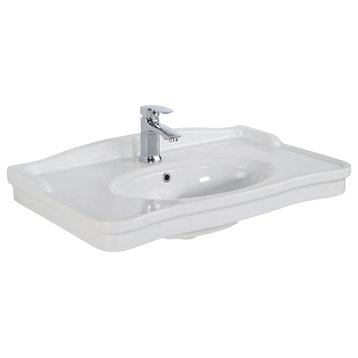 Antique Wall Mounted Bathroom Sink, Ceramic White, 31.5"x19.5"
