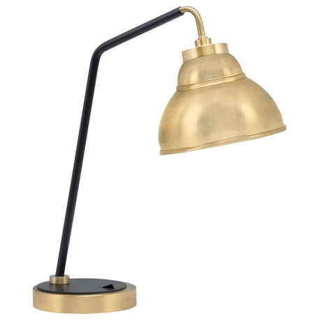 1-Light Desk Lamp, Matte Black/New Age Brass, 7" Double Bubble Metal Shade