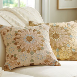 Sofia Tile Sequined Embroidered Pillow Cover - Decorative Pillows
