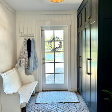 Custom Mudroom Storage Cabinets with Floor to Ceiling Shaker Doors