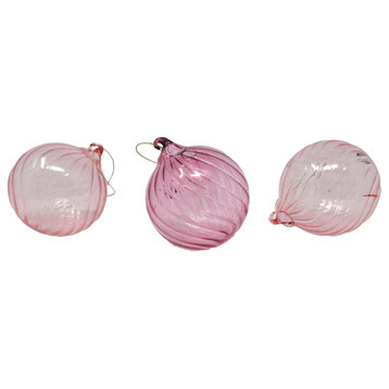 Large Antique Style Pink Glass Twist Ornament, 4", 3-Piece Set