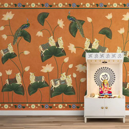 Pichwai Floral Cow Painting Inspired Rust Orange Wallpaper for Walls - Wallpaper