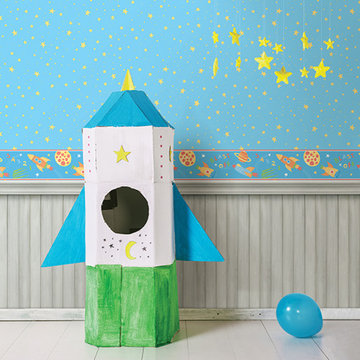 Blast Off Space Turquoise Border