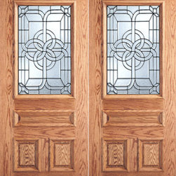 Celtic Design Decorative Glass, 3-Panel 1/2 Lite Front Double Door - Front Doors
