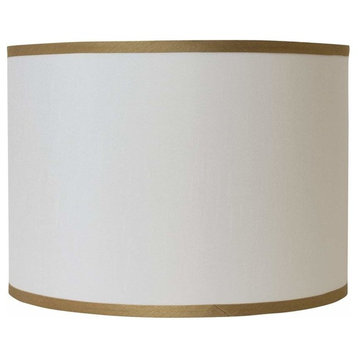 Faux Silk Drum Lamp Shade, Off White With Gold Trim, 14x14x10"