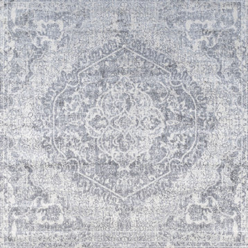 Modern Persian Medallion Gray/Ivory 5' Square Area Rug