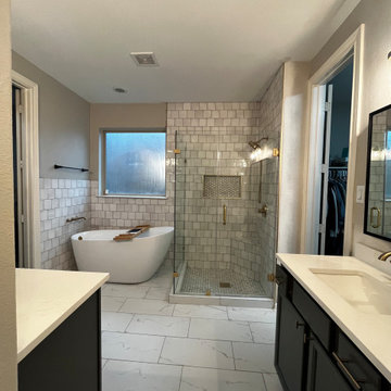 White & Gray Master Bathroom at Woodforest