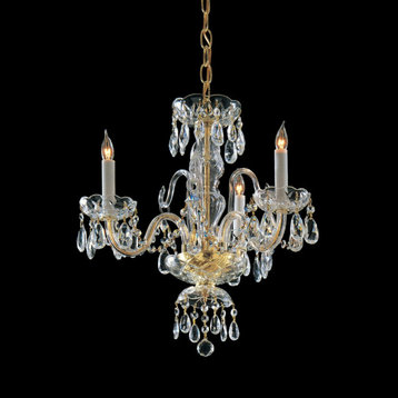 Traditional Crystal 3-Light 18" Mini Chandelier in Polished Brass with Clear S